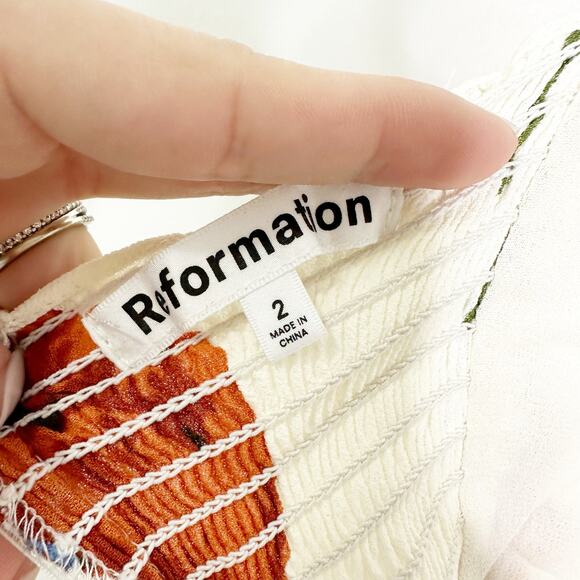 Reformation Juliette Dress Midi Tie Straps Side Slit Smocked Back Formosa Size 2 - Picture 10 of 12